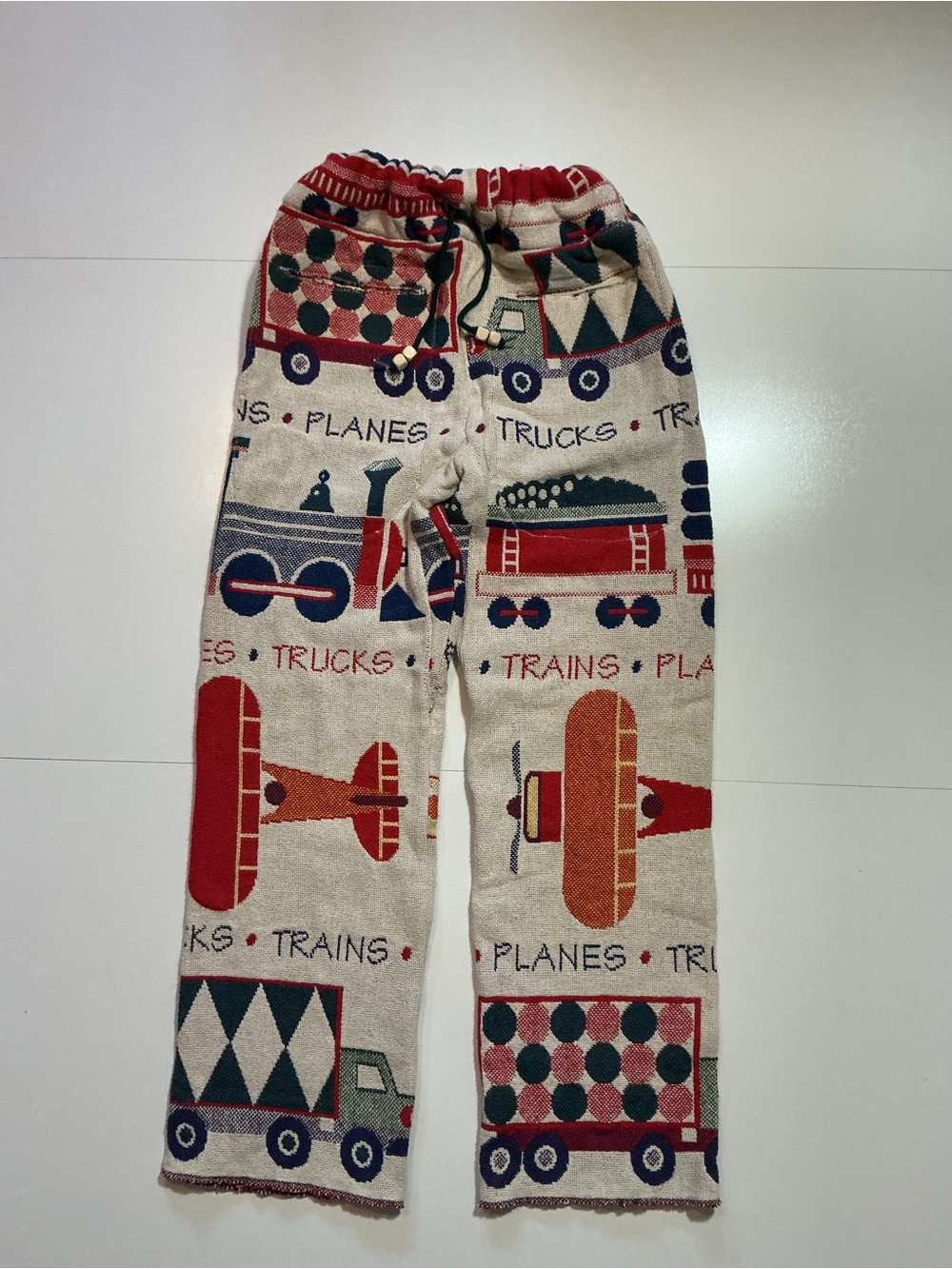 Vintage Transportation Tapestry Planes Trucks Trains OOAK Reworked Upcycle Pants